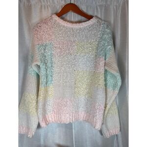 Margules Pastel Colorblock Knit Sweater Womens Large Chunky Acrylic Pullover Top